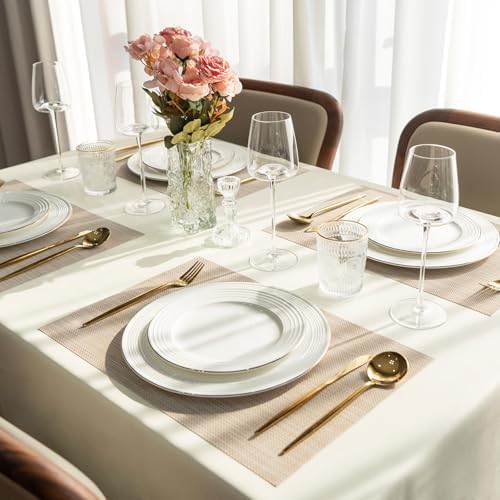 Placemats Set of 8 Vinyl/Plastic Woven Place Mats for Kitchen Table Indoor/Outdoor Washable Placemat Wipeable Dining Table Mats (Beige,8)