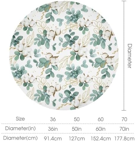 Cotton Flowers Tablecloth, Watercolor Summer Green Golden Eucalyptus Leaves Floral Print Table Cloth for Outdoor Picnic Home Dining Kitchen Table Decor, 70x70in
