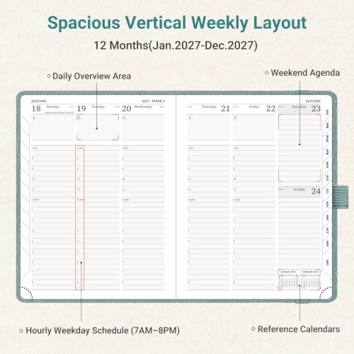 2027 Weekly Planner, 8.5" x 6.5", Schedule Book, Leather Book Cover