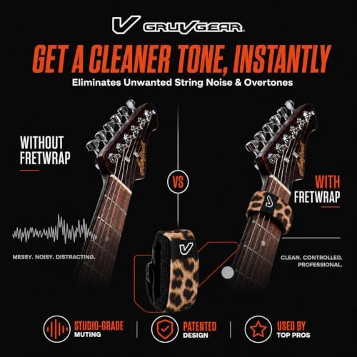 Gruv Gear Fret Wrap & Guitar Mute, Fretwrap for Acoustic, Electric & Bass | String Dampener Recording, Tapping & Practice Accessory (1 Pack, Large Leopard, Fits 6 String Bass, 8 String Guitar)