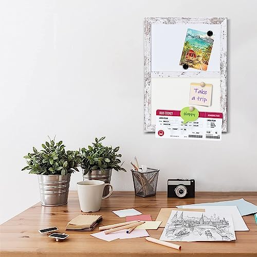 Bulletin Board Whiteboard White Felt Board Combo for Office School Kitchen Bedroom, White Wood Frame,10.2"*14.2",Whiteboard+WH-2636WH