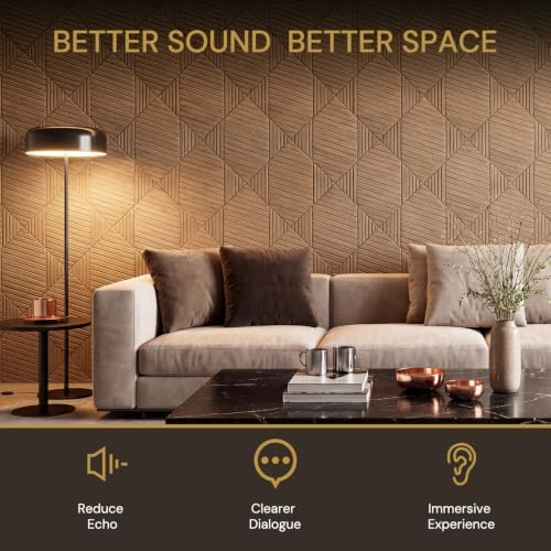 6Pack Acoustic Wall Panels, Wood Peel and Stick Wall Panels, Sound Proof Foam Panels for Walls Decor, Accent Soundproof Wall Panels for Bedroom Living Room Office Wall, 23.62 X 23.62 Inches Faux Wood