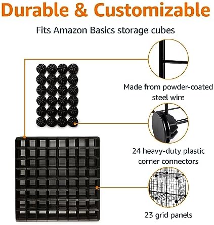 Amazon Basics 6-Cube Wire Grid Stackable Storage Organizer, Metal Shelving Unit, No-Tool Assembly, 26"W x 38"H x 12.6"D, Black
