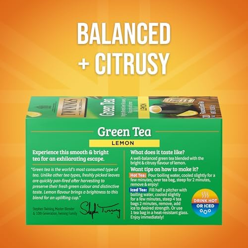 Twinings Green Tea with Lemon Caffeinated Tea Bags, 20 CT Box (6 Pack)