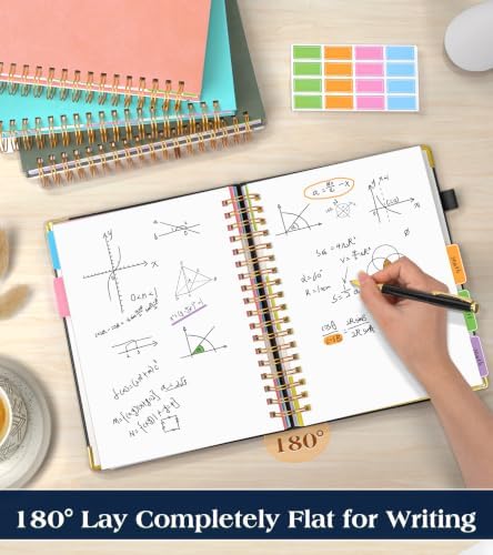 5 Subject Blank Notebook with Removable Dividers Tabs, 300 Pages Hardcover Leather Sketch Book Spiral Journal, 8"x10" B5 Large Sketchbook Notebooks for Women Men Work School Sketching Drawing, Black