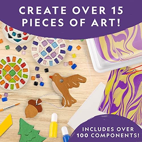 NATIONAL GEOGRAPHIC Arts & Crafts Kit - Mosaic, Marbling Paint, Air Dry Clay & 15 River Rocks to Paint & Decorate