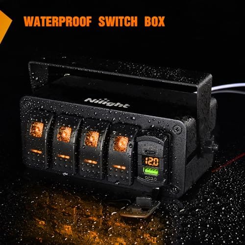 Nilight 4 Gang Rocker Switch Box 12V SPST ON Off Orange LED Waterproof