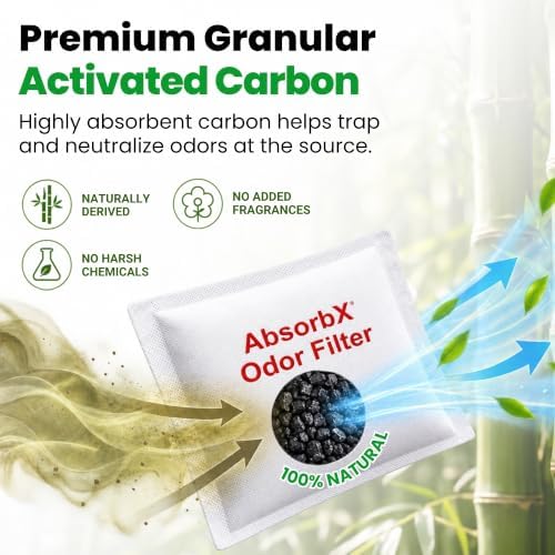 iTouchless Official AbsorbX 3-Pack Trash Can Odor Filters Activated All Natural Charcoal Air Freshener Deodorizer Absorber Stops Garbage Smells for 8 Gallon & Larger Garbage Bins with Compartment