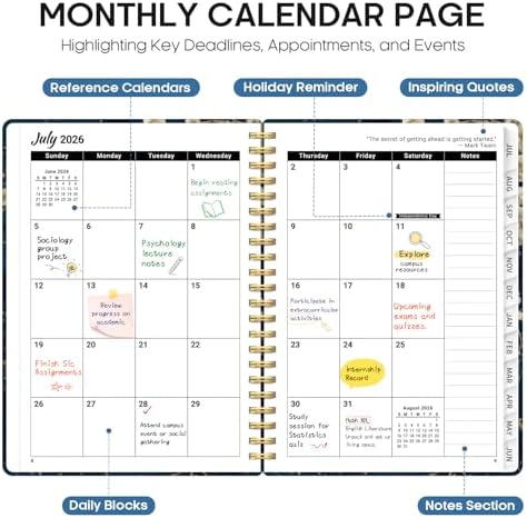 Planner 2026-2027, Monthly & Weekly Jul 2026-Jun 2027 Calendar Book | 6.3" x 8.5", Hardcover Spiral Planner with Tabs, School & Daily Pretty Agenda for Women, Students, Teachers, Spring Branches
