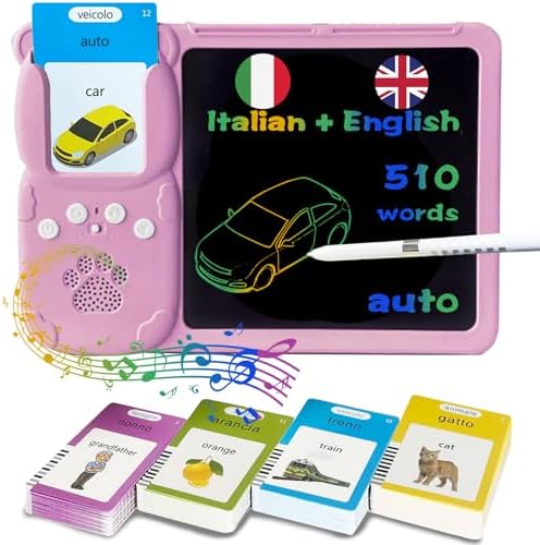 Talking Flash Cards with Writing Tablet - Italian English, Pink