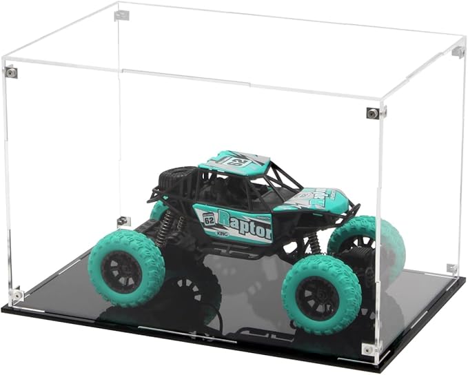 12x8x8Inch Rectangle Clear Acrylic Boxes for Collectibles Display | Assemble Storage Box Action Figures Display Case with Black Base, Removable Dustproof Showcase for Car Models Home Storage