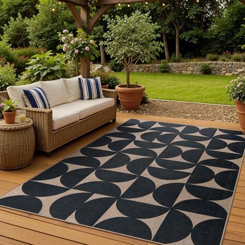 Lahome Semi Circle Easy Jute 5x7 Outdoor Rug, Geometric Washable Area Rug