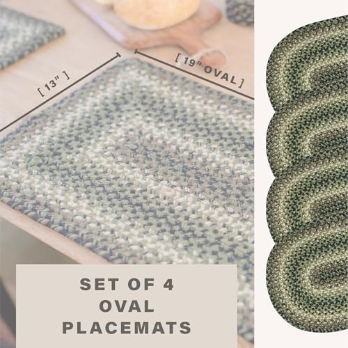 Homespice Pinecone Braided Placemats for Rustic Decor, Oval 13x19 Set of 4