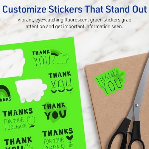 Avery Printable Sticker Paper, 8-1/2" x 11", Full-Sheet Labels, Neon Green Labels, Laser/Inkjet Printable, 10 Total, Great for Packaging and Stickers