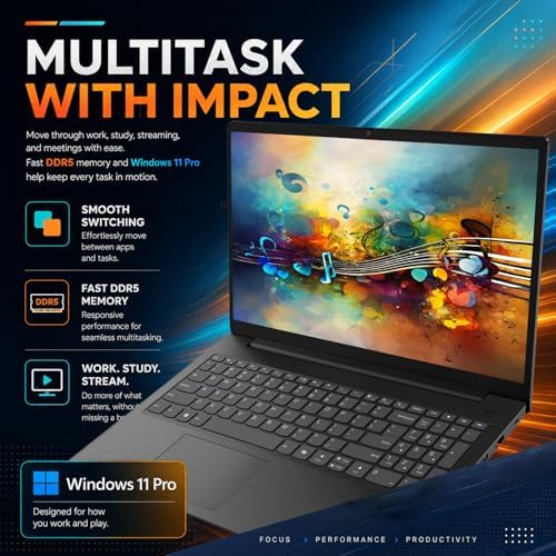 Lenovo 2026 V15 Slim Laptop | 15.6" Anti-Glare FHD Display | Intel Powerful Quad-Core Processor | 16GB DDR5 RAM | 256GB SSD | Wi-Fi 6 | RJ45 Ethernet | Long Battery Life | Win 11 Pro | MS 365 Web
