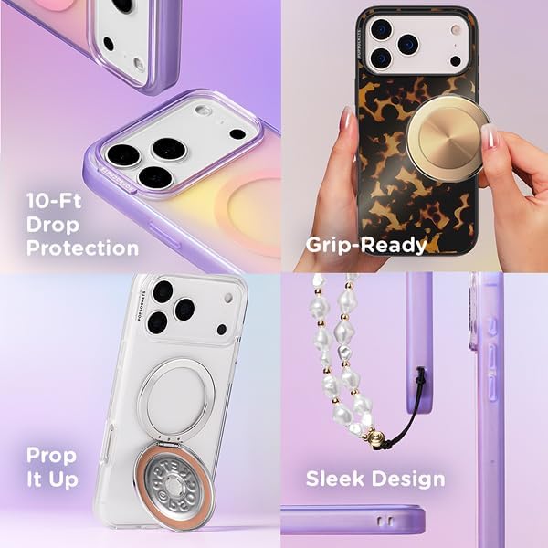 PopSockets iPhone 17 Phone Case with MagSafe- Aura | Magnetic, Wireless Charging, Camera & Drop Protection, Purple, Aura, Lavender, Purple