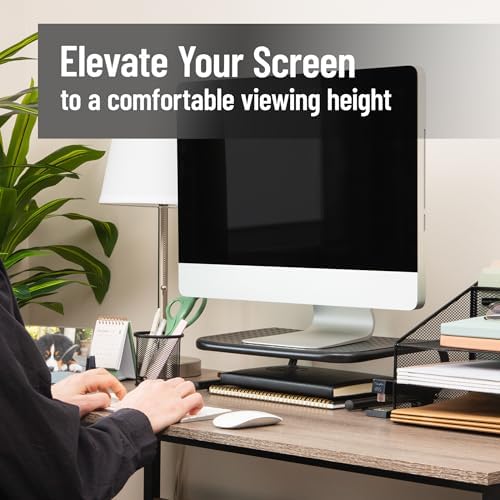 Mind Reader Monitor Stand, Ventilated Laptop Riser, Desktop Organizer, Office, Metal, Black