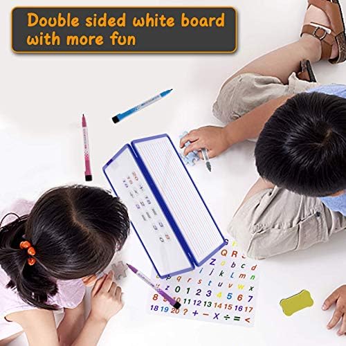 Small Dry Erase White Board with Stand, Double Sided Dry Erase Board for Kids, Foldable Small White Board Portable Mini Whiteboard with Lines & Holder for Home School Office