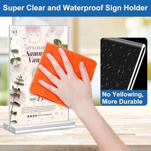 Acrylic Sign Holder 4x6, 20 Pack Clear Table Vertical Double Sided Table Menu Display, Plastic Desktop Picture Frames Stand Acrylic Paper Holder Tabletop Sign Holder for Wedding Office Show Fair