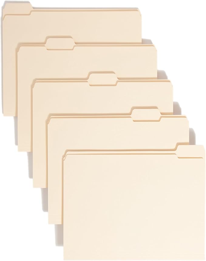 Smead File Folder, Reinforced 1/5-Cut Tab, Assorted Positions, Letter Size, Manila, 100 per Box (10356)