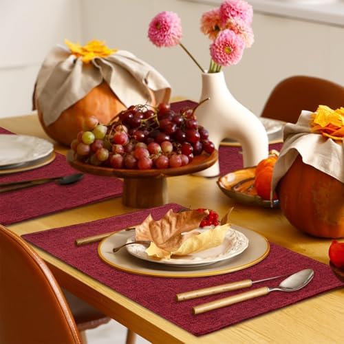 Homaxy Cloths Placemats for Dining Table Set of 6, 13" x 19", Red