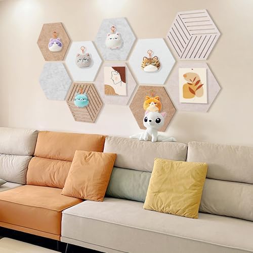 Hexagon Cork Boards for Walls Self Adhesive, 10 Pack 12 x 10 inch