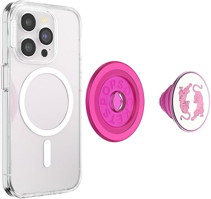PopSockets Phone Grip for MagSafe, Magnetic Holder- Le Tigre Boca | Removable, For Kindle / Android / iPhone, With Magnet, Hot Pink, Enamel, Designs