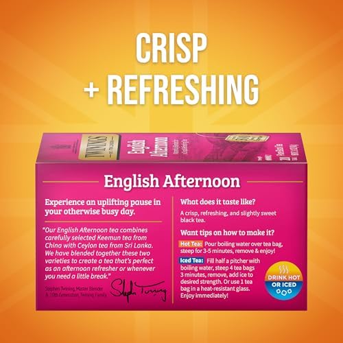 Twinings English Afternoon Black Tea Individually Wrapped Bags, 20 Count (Pack of 1), Smooth & Slightly Sweet, Caffeinated, Enjoy Hot or Iced, 20 Teabags