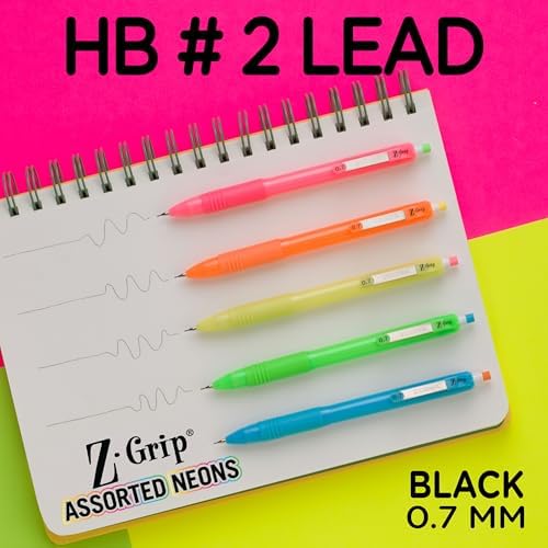 Zebra Pen Z-Grip Mechanical Pencil, 0.7mm #2, Assorted Neon Barrels, 10-Pk