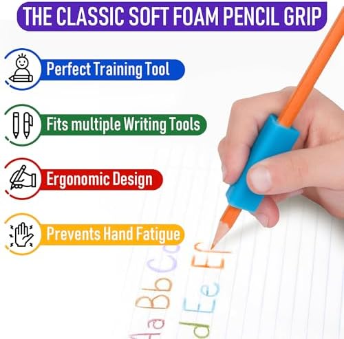 The Pencil Grip- Classic Triangle Grip, Pencil Holder, Ergonomic Writing Aid, Pencil Grips for Kids Handwriting, Perfect for Right or Left Handed Users, Assorted Colors, Pack of 100