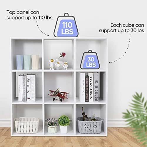 9 Cube Storage Shelf Organizer, Wood Bookshelf Organization Unit, Cube Shelves for Home Office Bedroom Living Room, White