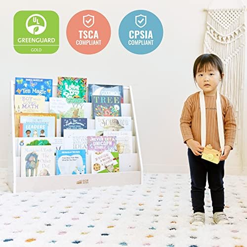 ECR4Kids 5-Shelf Wooden Book Display, Single-Sided Bookshelf, White Wash