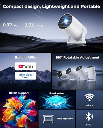 Mini Projector, Portable Projector with Wifi and Bluetooth, Built in Apps