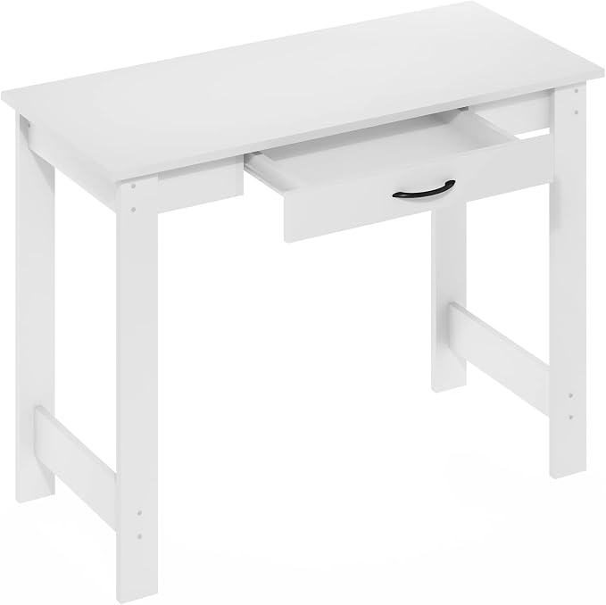 Furinno Jaya Writing Desk with Drawer, White | Computer Desk with H-legs, Writing Desk, Office Desk for Home Office, Study Room, Dorm, Bedroom