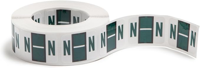 Smead BCCR Bar-Style Color-Coded Alphabetic Label, N, Label Roll, Dark Green, 500 Labels per Roll, (67084)