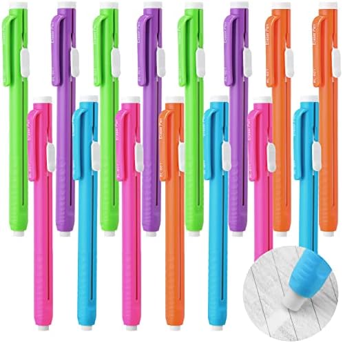 Teling 30 Pcs Retractable Mechanical Eraser Pen, School Pen-Style Erasers Pencil Click Bulk for School Office Painting Writing Drawing Drafting Sketching Adults Kids Supplies(Multicolor)