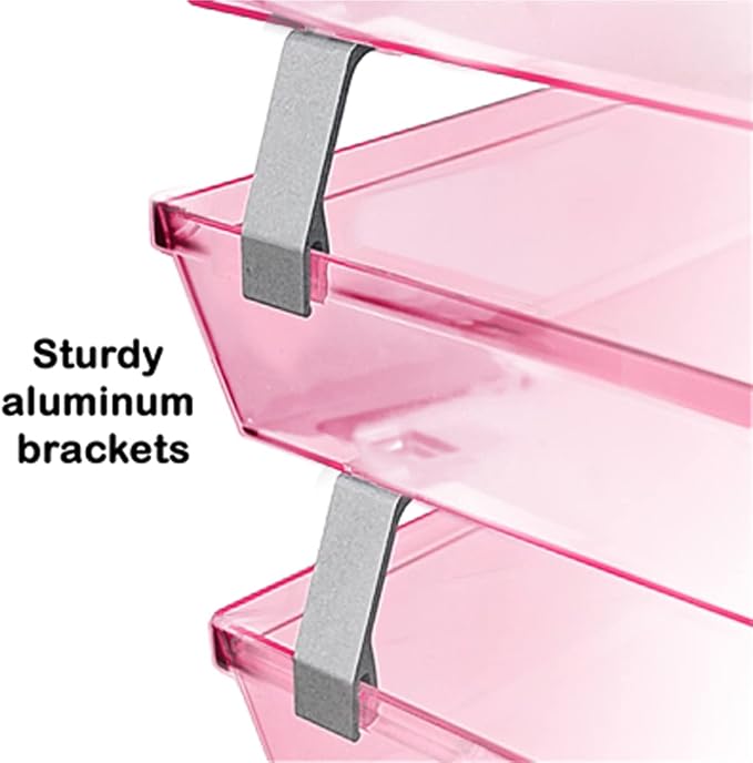 Acrimet Facility 3 Tier Letter Tray, Side Load, Letter Size/A4, Desktop File Organizer, Plastic (Clear Pink Color) | Document Tray with Aluminum Rods