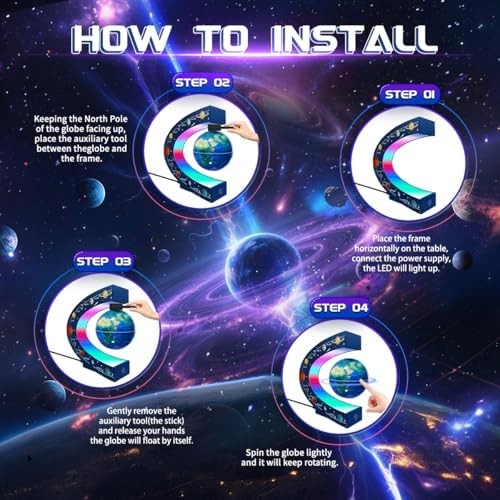 Magnetic Levitating Floating Globe with 7 Colored Lamp, Cool Tech Gadgets Gifts World Globe for Men Father Boys Girls Kids, Birthday Gifts Home Office Desk Decor Display Frame