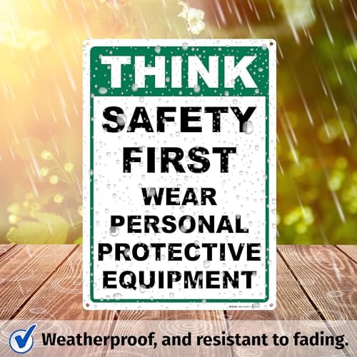 BRIMAR Think Safety First Wear PPE Sign, 10x14, .055″ Polyethylene Plastic