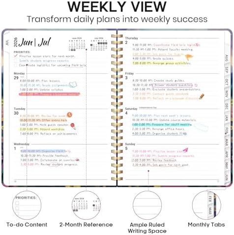 Planner 2026-2027, Weekly & Monthly Academic Calendar, Jul 2026 – Jun 2027
