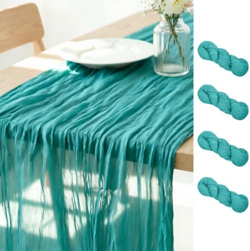 Teal Cheesecloth Table Runner Fall Boho Wedding Birthday Home Decor