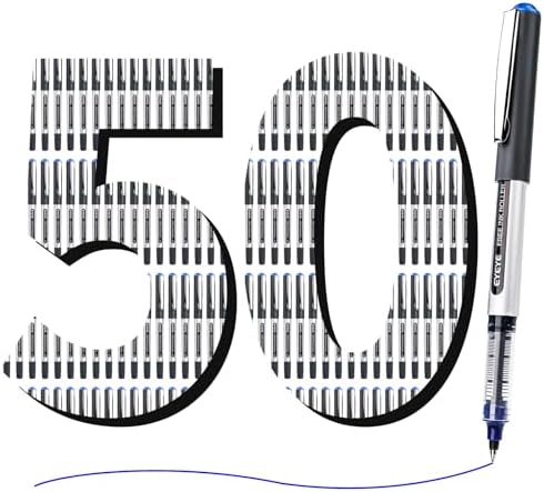 EYEYE Blue Rollerball Pens 50 Pack, 0.5mm Extra Fine Point Roller Ball Pen | Back to School Essential, Quick Drying, Liquid Ink Pens Fine Point Smooth Writing Pen for Journaling, Office Supplies