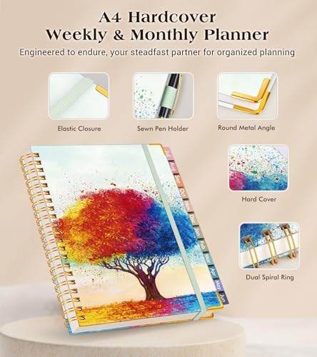 Academic Planner 2026-2027, Hardcover Weekly and Monthly Calendar Planner from July 2026 - June 2027, 8.5" x 11" A4 Large Daily Agenda with Tabs, College School Organizer for Student Teacher, The Tree of Life in Oils