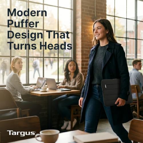 Targus 15–16 Inch Puffer Laptop Sleeve, Lightweight Protective Sleeve with Plush Interior, Front Accessory Pocket, Double Zippers, Slim & Stylish Design, Black TBS975GL