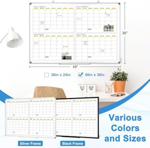 Dry Erase Calendar for Wall 4 Month, 48" x 36" Large White Board Calendar