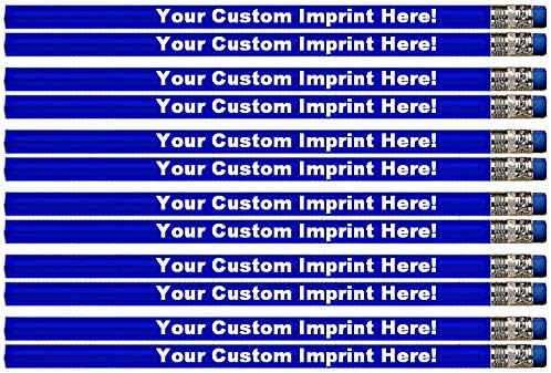 Express Pencils Personalized Custom Pencils - Round - Glitz & Glitter Full Color Print w/your name, message, text or logo Personalization - Great gift ideas - 12/Set (BLINDING BLUE METALLIC FOIL)
