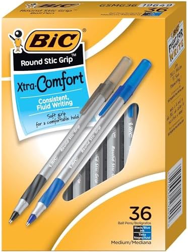 BIC Round Stic Grip Xtra Comfort Ballpoint Pens, Assorted Colors