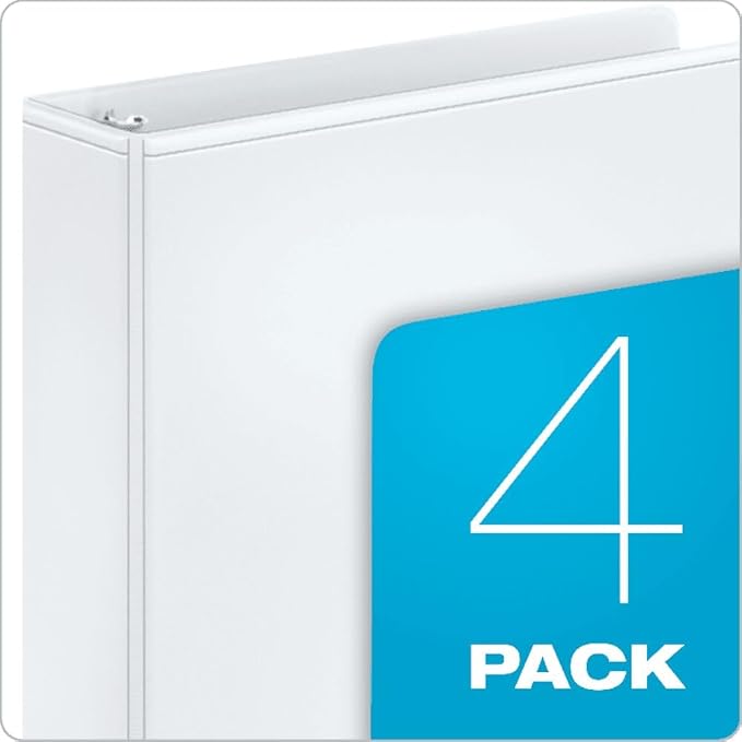 Cardinal Economy 3 Ring Binder, 3 Inch, Presentation View, White, Holds 625 Sheets, Nonstick, PVC Free, 4 Pack of Binders (00430)