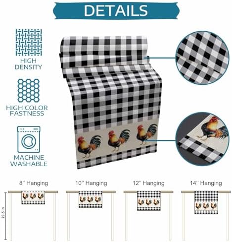 Farm Animals Chicken Table Runner Dresser Scarf 13 x 60 Inch Black White Buffalo Plaid Linen Table Runners Non-Slip Heat Resistant Kitchen Dining Table Decor for Home Holidays Indoor Outdoor