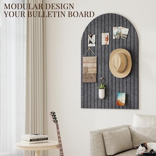 JBER Large Arched Felt Bulletin Board 36" x 24", 6 Pack, Dark Gray